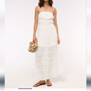 Abercrombie Strapless Ruffle Maxi Dress NWT Small Stretchy Bridal Bride Spring S